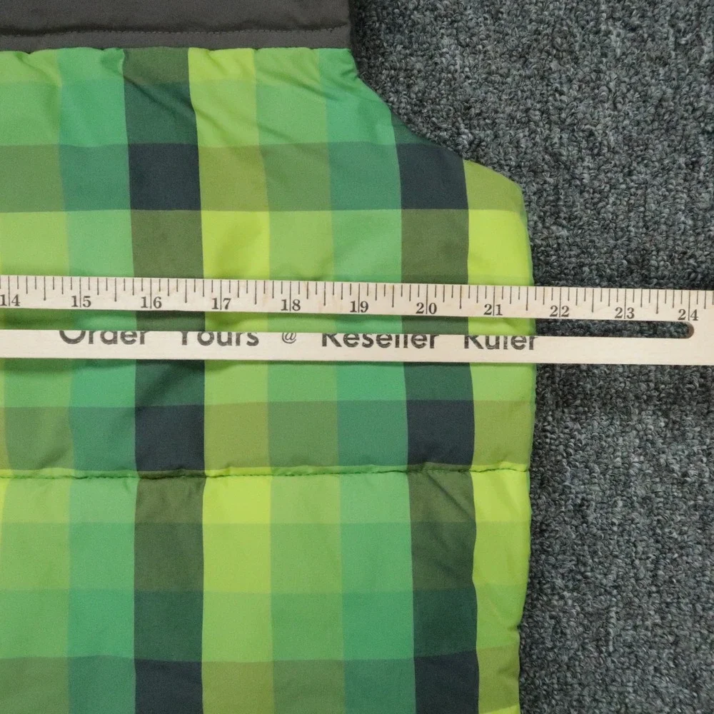 The North Face Vest Youth XL Green Gray Full Zip Puffer Plaid Insulated Boys